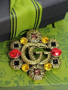 Gold Crystal GG Brooch